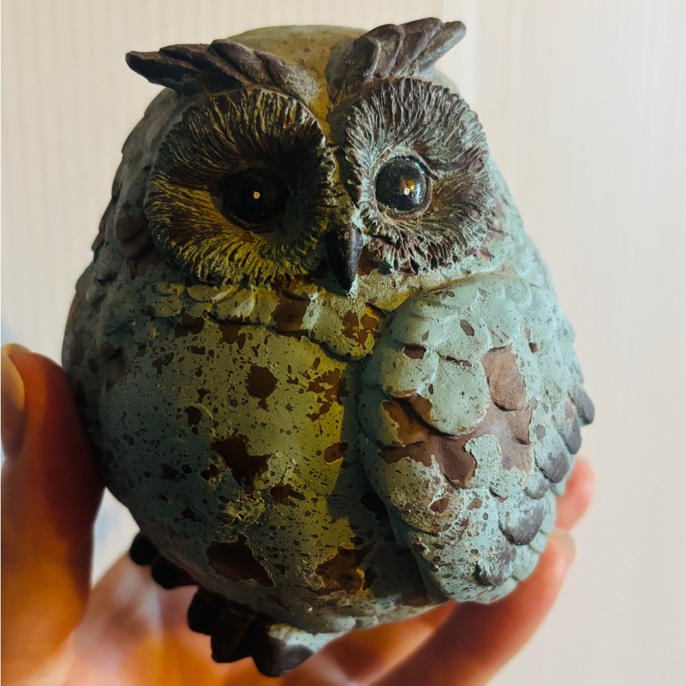 Owl Distressed Blue and Brown Figurine